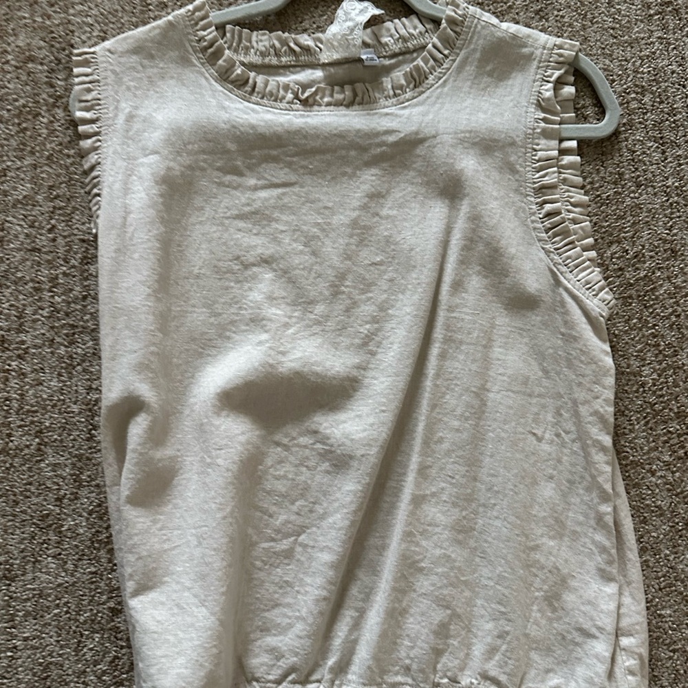 Sleeveless Ruffle Trim Beige Top